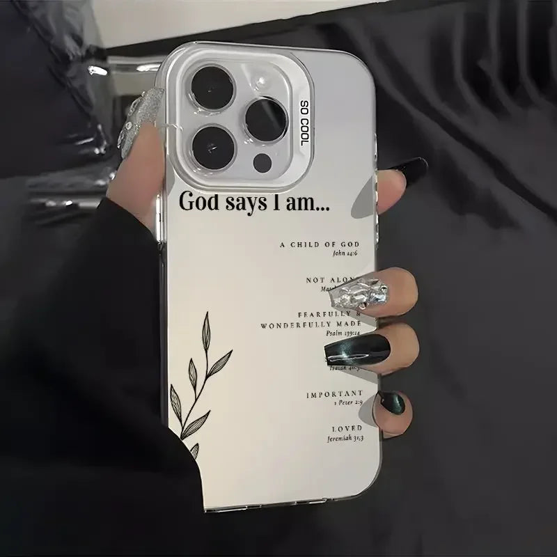 Christian Affirmation Aesthetic Phone Case – Shockproof Silvery Design for iPhone