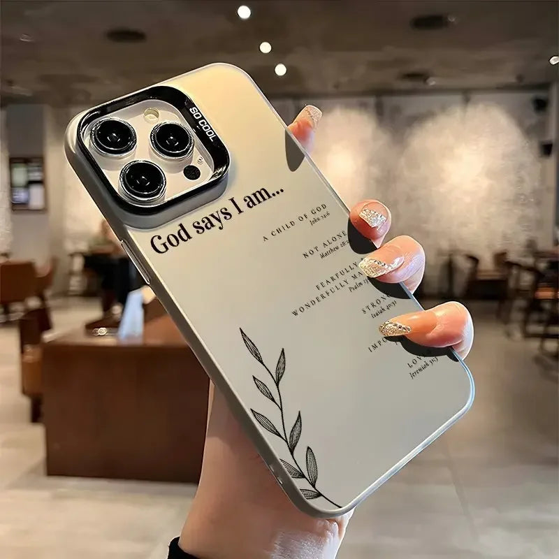 Christian Affirmation Aesthetic Phone Case – Shockproof Silvery Design for iPhone