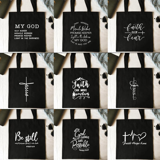 “Way Maker, Miracle Worker” Christian Canvas Tote Bag – Faith, Hope, Love Design