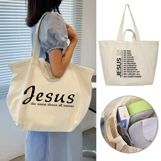 Large Capacity Jesus Print Tote Bag – Casual Canvas Shoulder Bag for Women