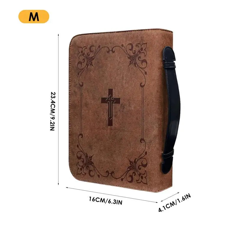 Classic Print Bible Bag – PU Leather Zippered Carrying Case with Handle