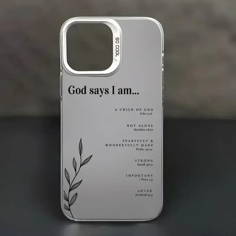 Christian Affirmation Aesthetic Phone Case – Shockproof Silvery Design for iPhone