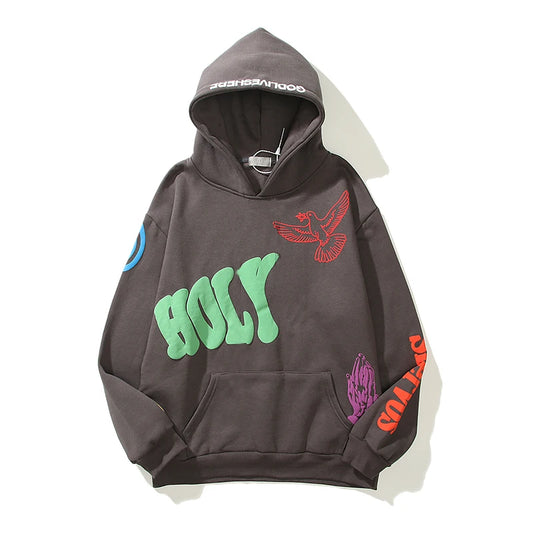 Oversized Graffiti Letter Hoodie – Unisex Harajuku Fleece Pullover